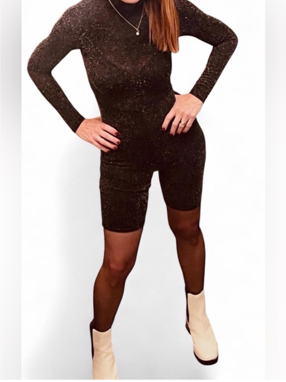 PrettyLittleThing Vintage Black Sparkle Romper